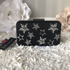 INC rhinestone star small clutch black